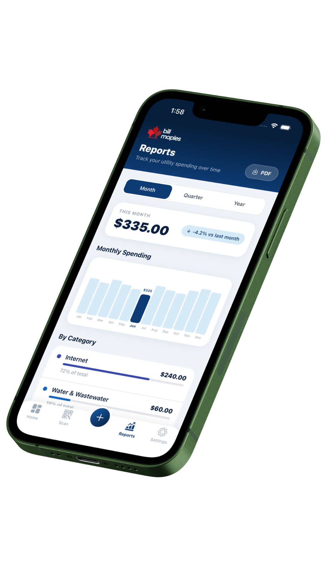BillMaple app — Insights report screen
